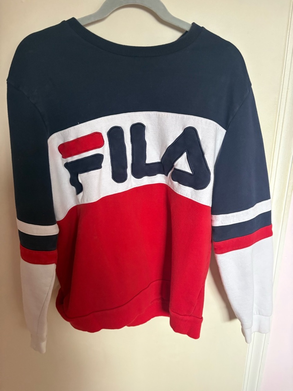 FILA Red Navy White Colorblock Logo Sweatshirt